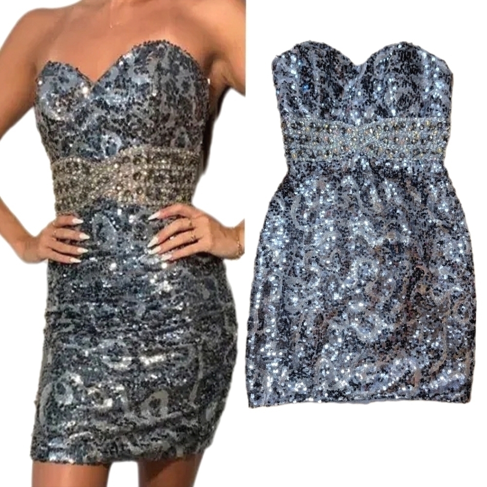 Sequin Rhinestone Mini Fitted Dress